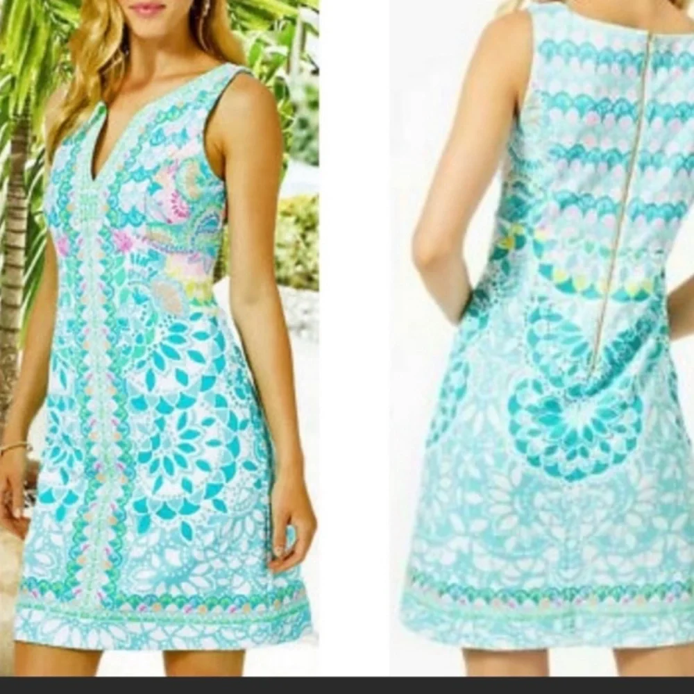 🎉HP 🎉Lilly Pulitzer Dress Sigrid Caribbean Citrus Shift Cruise Blue Pink 4 - Picture 1 of 10